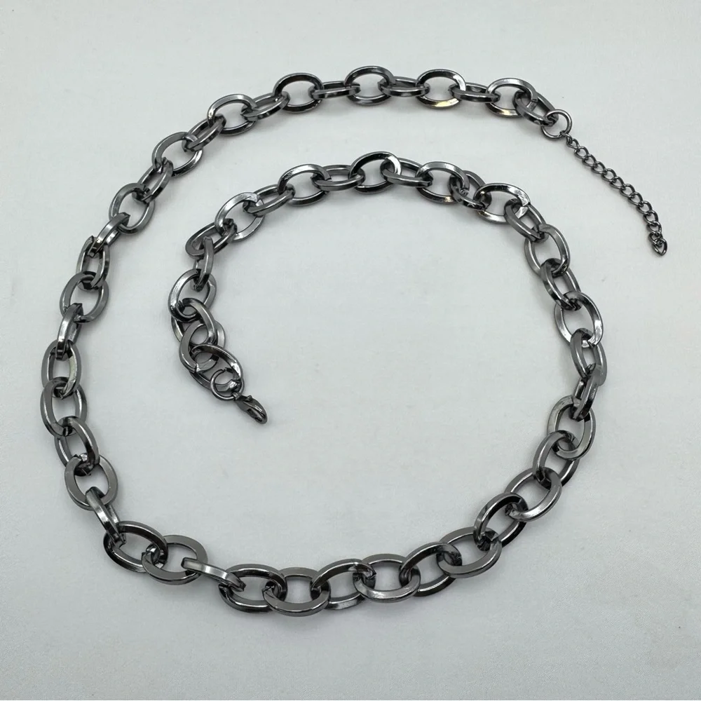 Gunmetal Chunky Chain Necklace Bold Modern Statement Link Necklace